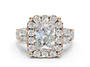 Radiant Cut Halo Side Cluster Engagement Ring Setting | Graduated Channel Band | Rose Gold