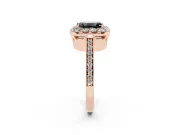 Fancy Black Emerald Cut Diamond Floral Halo Ring Set in Rose gold with Pavé Band and Prong Setting