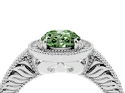 Fancy Green Oval Cut Diamond Halo Ring Set in Platinum with Round Accent Halo, Pavé Band and Prong Setting