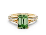 Emerald Cut Split Shank Engagement Ring Setting for a Fancy Green Lab-Grown Diamond | Pave Band | Yellow Gold