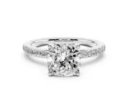 Cushion Cut Hidden Halo Pavé Engagement Ring Setting | Micro Pavé Band | Platinum