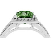 Princess Cut Halo Engagement Ring Setting for a Fancy Green Lab-Grown Diamond | Two-Row Pave Split Shank | White Gold