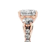 Radiant Cut Three-Stone Pavé Engagement Ring Setting | Round Side Stones | Rose Gold