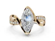 Marquise Bypass Solitaire Engagement Ring Setting | Pavé and Plain Strands | Yellow Gold