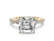 Asscher Cut Diamond Prong Set Engagement Ring Set in Yellow gold with Round Accent Pavé Band