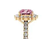 Cushion Cut Scalloped Halo Engagement Ring Setting for a Fancy Pink Lab-Grown Diamond | Single Row Pave | Yellow Gold