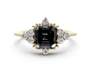 Asscher Cut Vintage Cluster Engagement Ring Setting for a Black Center | Beaded Edges | Yellow Gold