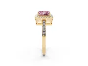 Fancy Pink Princess Cut Diamond Pavé Band Halo Engagement Ring Set in Yellow gold with Prong Setting
