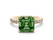 Fancy Green Asscher Cut Diamond Pavé Band Solitaire Set in Yellow gold with Prong Setting
