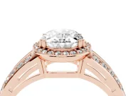 Oval Halo Engagement Ring Setting | Two-Row Pave Split Shank | Rose Gold