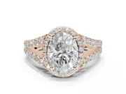 Oval Halo Pavé Engagement Ring Setting | Narrow Split Shank | Rose Gold