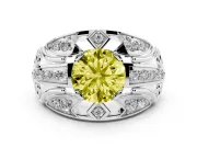 Round Art Deco Graduated Engagement Ring Setting for a Fancy Yellow Lab-Grown Diamond | Platinum
