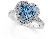 Fancy Blue Heart Cut Diamond Halo Pavé Solitaire Ring Set in Platinum with Prong-Set Center Stone
