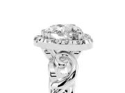 Heart Cut Diamond Halo Ring Set in Platinum with Scrollwork Band and Prong Setting