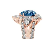 Fancy Blue Heart Cut Diamond Halo Split Shank Engagement Ring Set in Rose gold with Prong-Held Center Stone