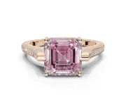 Asscher Cut Vintage Cathedral Engagement Ring Setting for a Fancy Pink Lab-Grown Diamond | Carved Band | Rose Gold