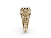 Asscher Cut Vintage Bezel Engagement Ring Setting | Beaded Paisley Shoulders | Yellow Gold
