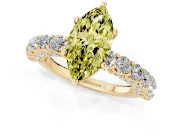 Fancy Yellow Marquise Cut Diamond Solitaire Ring Set in Yellow gold with Shared Prong Pavé Band