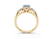 Oval Three-Stone Ring Setting for a Fancy Blue Lab-Grown Diamond | Pear Side Stones | Yellow Gold