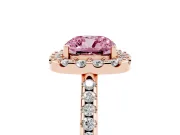 Cushion Cut Pave Halo Engagement Ring Setting for a Fancy Pink Lab-Grown Diamond | Pave Band | Rose Gold