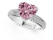 Heart-Shaped Three Row Pave Engagement Ring Setting for a Fancy Pink Lab-Grown Diamond | White Gold