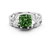 Cushion Cut Leaf Bypass Engagement Ring Setting for a Fancy Green Lab-Grown Diamond | Sculpted Leaves | Sterling Silver