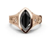 Marquise Vintage Bezel Engagement Ring Setting for a Black Center | Engraved Band | Rose Gold