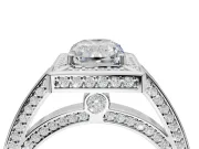 Radiant Cut Sectioned Halo Engagement Ring Setting | Pavé Gallery and Band | White Gold