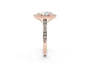 Oval Cut Diamond Milgrain Floral Halo Engagement Ring Set in Rose gold with Pavé Band