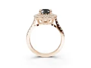 Oval Double Halo Engagement Ring Setting for a Black Center | Pavé Shoulders | Rose Gold