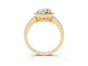 Heart Cut Diamond Halo Ring Set in Yellow gold with Pavé-Setting Band and Open Prong Center