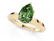 Fancy Green Pear Cut Diamond Solitaire Engagement Ring Set in Yellow gold with Flat Band and Prong Setting