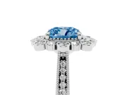 Fancy Blue Cushion Cut Diamond Halo Milgrain Pavé Ring Set in Silver with Prong Setting