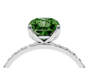Fancy Green Radiant Cut Diamond Solitaire Engagement Ring Set in Platinum with Round Pavé Band and Prong Setting