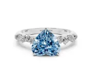 Fancy Blue Heart Cut Diamond Cluster Solitaire Ring Set in White gold with Prong Setting