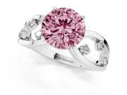 Fancy Pink Round Cut Diamond Solitaire Ring Set in Silver with Side Stones on Criss-Cross Band and Prong Setting