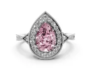 Pear-Shaped Milgrain Halo Engagement Ring Setting for a Fancy Pink Lab-Grown Diamond | Graduated Pavé | Platinum