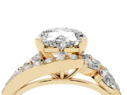 Heart Cut Diamond Halo Ring Set in Yellow gold with Marquise and Pavé Band in Prong Setting