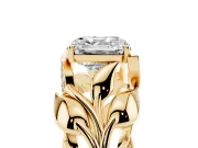 Asscher Cut Leaf Bypass Engagement Ring Setting | Pave Leaf Accents | Yellow Gold