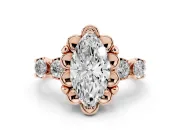 Marquise Floral Engagement Ring Setting | Petal Frame and Side Stones | Rose Gold