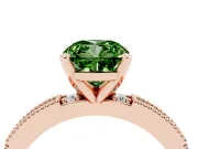 Fancy Green Cushion Cut Diamond Solitaire Ring Set in Rose gold with Slim Pavé Band and Prong Setting