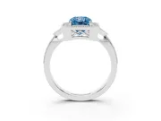 Fancy Blue Radiant Cut Diamond Halo Engagement Ring Set in Platinum with Milgrain Pavé Band