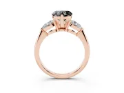Heart-Shaped Three-Stone Engagement Ring Setting for a Black Center | Pear Side Stones | Rose Gold