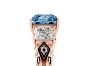 Fancy Blue Princess Cut Diamond Three-Stone Ring Set in Rose gold with Braided Band