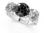 Round Three Stone Engagement Ring Setting for a Black Center | Beaded Shoulders | White Gold