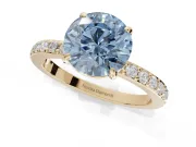 Round Hidden Halo Engagement Ring Setting for a Fancy Blue Lab-Grown Diamond | Pavé Band | Yellow Gold