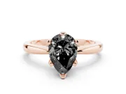 Fancy Black Pear Cut Diamond Solitaire Engagement Ring Set in Rose gold with Slim Tapered Solitaire Band