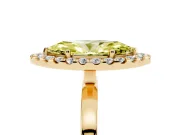 Fancy Yellow Marquise Cut Diamond Halo Solitaire Ring Set in Yellow gold with Pavé Band and Prong Setting