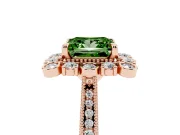 Fancy Green Princess Cut Diamond Halo Milgrain Pavé Ring Set in Rose gold with Prong Setting