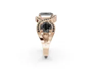 Radiant Cut Three Stone Halo Engagement Ring Setting for a Black Center | Pavé Wave Band | Rose Gold